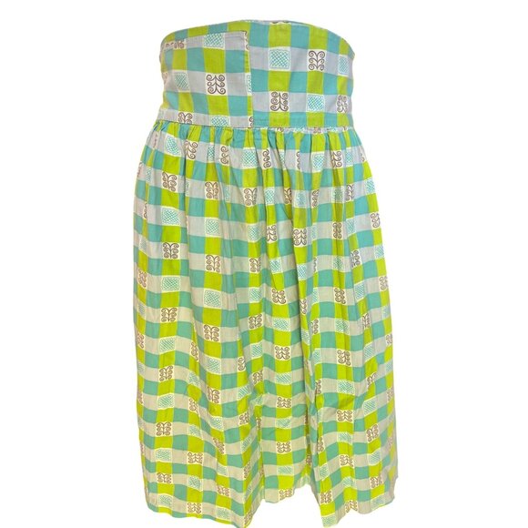 MCM Apron Tie Closure Green Turquoise Checkered high waist w/ pocket 22.25” L - Picture 1 of 7